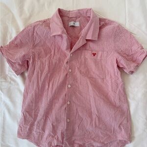 TNA Aritzia Womens Baltimore Button Up Red Striped Short Sleeve Shirt Top Size S